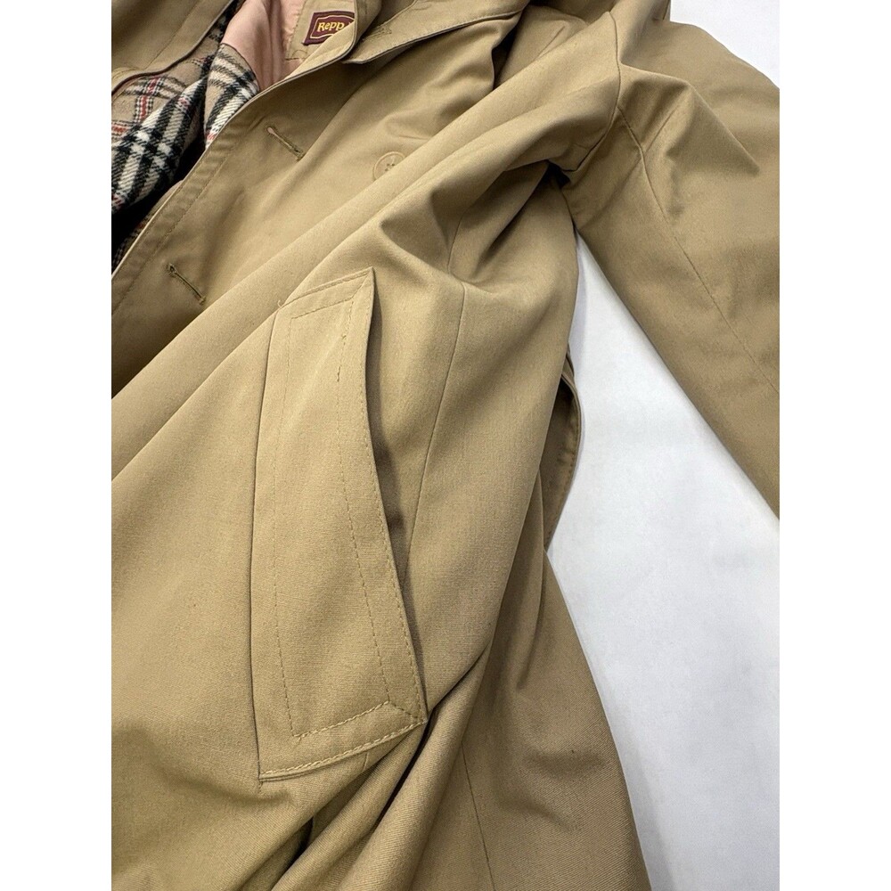 Vintage Repp Ltd Trench Coat Mens 42 Tan Plaid Lined Belted Korea - Picture 14 of 16